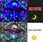 Jhdstore Blacklight Fantasy Forest Tapestry for Bedroom UV Reactive Tapestry Glow in the Dark Wall Tapestries Wall Hanging Galaxy Space Blacklight Posters for Bedroom Living Room Decor 60”x80”