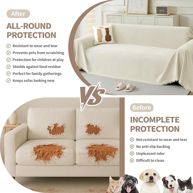 Armchair Couch Cover for Dogs 1 Cushion, Washable Recliner Covers Sofa Protector, Oversized Single Chair Covers, Accent Chair Couch Slipcovers, Pet Couch Cover Blanket Throws(71"x91", Cream)