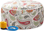 Magpie Fabrics Indoor/Outdoor Inflatable Stool Ottoman Pouf, Water Repellent Round Footrest Footstool with Foot Pump D20 xH9, Portable for Patio Garden Travel Camping or Home, Paisley Red Beige