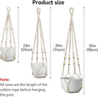 USLAI Macrame Plant Hanger Indoor Outdoor, Fits 4 to 15 Inch Pots, Strong Hanging Planter Holder, Boho Home Decor, 23+29+35 Inch, Ivory (POTS NOT Included)
