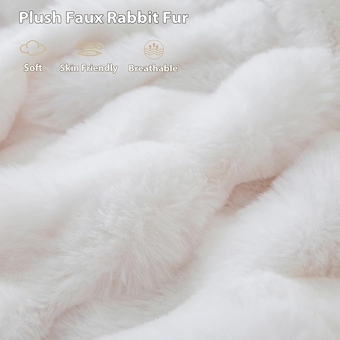 LIFEREVO Luxury Fluffy Faux Rabbit Fur Blanket, Plush Fuzzy Bubble Throw for Couch Sofa, Cozy Comfy Furry Bed Blanket Home Decoration, Aesthetic Shaggy Throw for Bedroom Living Room, 60x90, White