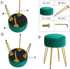 IBUYKE Velvet Storage Footrest Stool Ottoman, Makeup Vanity Stool Side Table with Golden Steel Legs Removable Cover, Coffee Table Top Cover, Green LG-20L