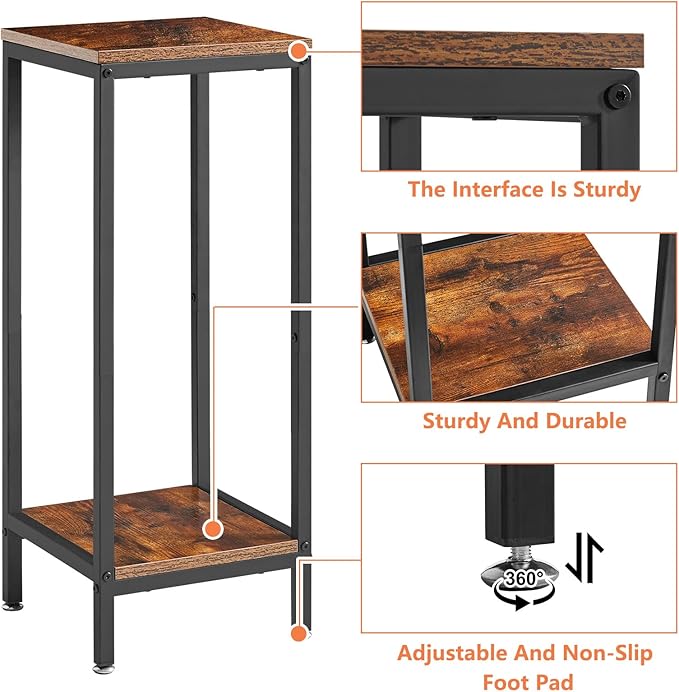 IBUYKE 30 Inch Tall Plant Stand Indoor, 2 Tier Wood Corner Plant Stand, Modern Square Plant Shelf Flower Stand for Living Room Patio Balcony Garden, Rustic Brown TMJ071H