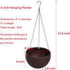 Hanging Basket Plastic Flower Pot Round Resin Garden Hanging Planter for Indoor Outdoor Plants 2 Pack Brown