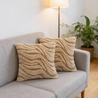 Khaki Couch Pillow Covers 20" x 20" Striped Elegant Fluffy Decorative Pillow Covers Set Faux Fur Boho Texture Throw Pillow Covers Decor for Sofa Chair Livingroom - 2 Pieces