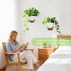2 Pack Hanging Planters with Grow Light for Indoor Plants, 10” Self Watering Pots for Apartments & Low-Light Rooms, Macrame Hangers, Timer, Drainage Holes & Removable Tray