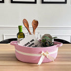 CHICVITA Pink Baby Girl Gift Basket, Small Woven Rope Basket, Rectangle Shelf Baskets for Bathroom, Cute Nursery Storage Baskets for Toys, Diapers, Towels, Snacks, 13 x 9.8 x 5 inches