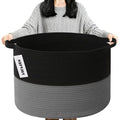 90L Large Blanket Basket,21.7"L x 21.7"W x 13.8"H Rope Woven Baskets with Handles, Toys Storage Bins,Laundry Basket Perfect for Living Room, Nursery,Bedroom,Home Organization,Black&Dark Grey