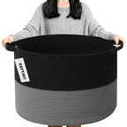 90L Large Blanket Basket,21.7"L x 21.7"W x 13.8"H Rope Woven Baskets with Handles, Toys Storage Bins,Laundry Basket Perfect for Living Room, Nursery,Bedroom,Home Organization,Black&Dark Grey
