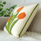 vctops Farmhouse Tulip Cotton Tufted Throw Pillow Cover Spring Floral Embroidery Pillowcase Soft Square Cushion Case for Sofa Couch Bed Chair (Orange,18"x18")