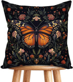 William Morris Abstract Vintage Floral Velvet Butterfly Design Throw Pillow Covers Home Decor, Retro Art Decor Pillowcase Cushion Cover for Bed Sofa Living Room, Square 18x18inch (Black-Butterfly)