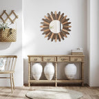 Emfogo Wall Mirror 21 inch Large Rustic Wood Boho Mirror Wall Decor Boho Room Decor Home Decor Aesthetic Farmhouse Decor for Bedroom Living Room Entryway(Tri-Color)