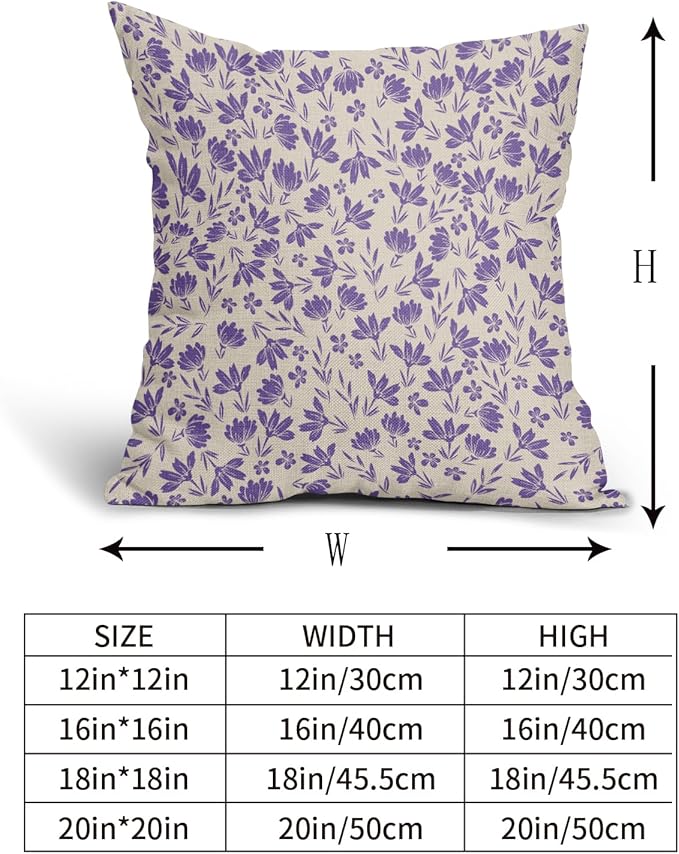 Purple Floral Pillow Covers 18x18 Set of 2 Vintage Rustic Old Style Cute Small Flower Purple Cream Print Decorative Outdoor Pillowcases Farmhouse Throw Cushion Case Decor for Couch Sofa Bed