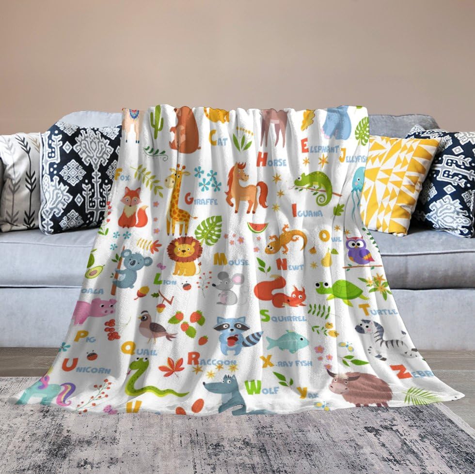 Animal Alphabet ABC Blanket,Cartoon Toddler Nature Forest Lion Tiger Education Learning Plants Flowers Animals Blanket for Couch Sofa Bed Decorative Gifts 30x40 - color: Blanket-27, size: 30"x40"
