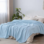 PHF 100% Cotton Muslin Blanket King Size 108"x90", 4-Layer Lightweight Gauze Throw, Breathable Cloud-Soft Minimalist Blanket for Bed, Couch, Camping & Baby, Sky Blue, Ideal Gift