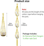 USLAI Macrame Plant Hanger Indoor Outdoor, Up to 4-15 inch Pot, Heavy 20lb Planters, Extra Long Strong Hanging Planter Basket Holder, Boho Home Decor, 35+72 Inch, Yellow (POTS NOT Included)