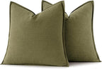 MIULEE Decorative Linen Euro Sham Pillow Covers 24x24 Inch Green Boho Farmhouse Neutral Couch Throw Pillows for Bed Pack of 2 Accent Outdoor Pillowcase Modern Sofa Cushion Livingroom Home Decor