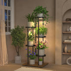 iDavosic.ly 5 Tier Plant Stand Indoor with Grow Lights, Tiered Corner Multiple Flower Pot Holder Shelf, Metal Tall Display Rack for Porch Living Room Balcony Bedroom, Modern Black & Rustic Brown