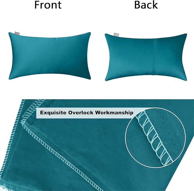 Thmyo 4-Pack 100% Cotton Lumbar Comfortable Solid Decorative Throw Pillow Case, Rectangle Cushion Cover Pillowcase Sublimation Blank Pillow Covers DIY Throw Pillowcase(12x20inch/30x50cm, Lake Blue)