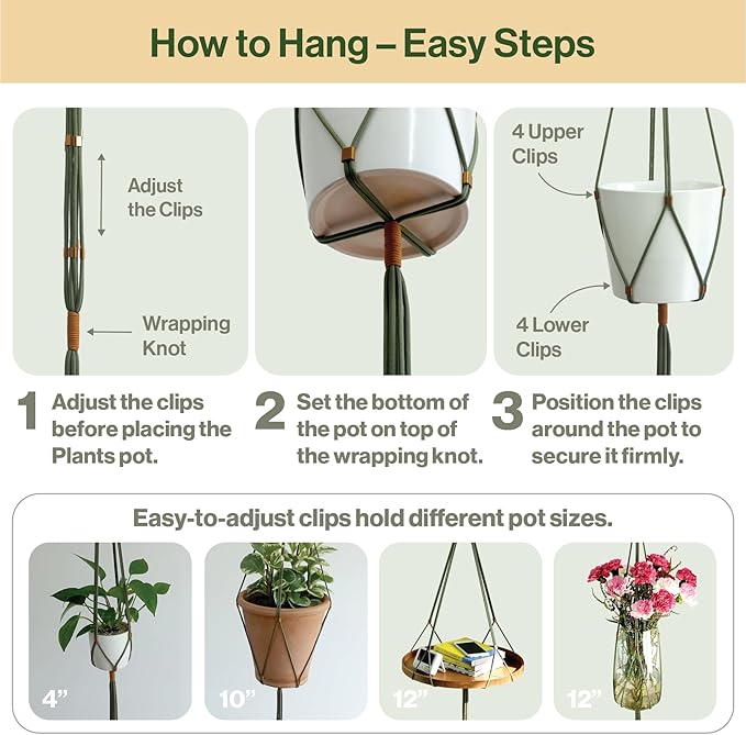 Macrame Plant Hanger Polyester Rope 42 Inch Outdoor Indoor Adjustable Hanging Planter for up to 10 Inch Plant Pot Modern Boho Home Decor (1, Forest Green/Burnt Orange)