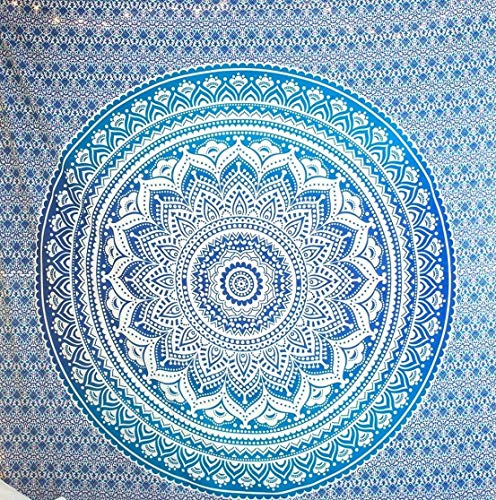 ANJANIYA Ombre Wall Hanging Bohemian Tapestry, Metallic Wall Art Bedspread, Psychedelic Hippie Mandala Dorm Décor for Hanging, Bedding, Beach Coverlet Curtain, Blue, Twin 55"X85" - color: Blue, size: 85"L x 55"W