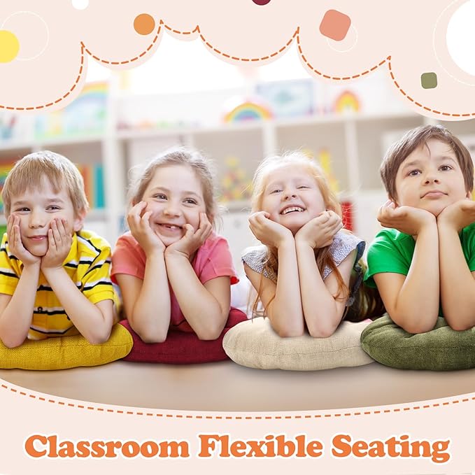 Fumete 8 Pcs 16 Inch Round Floor Cushions for Kids and Toddlers, Flexible Seating Classroom Furniture Floor Pillow for Home, Daycare, Preschool, Yoga and Meditation (Fall)