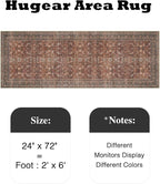 HUGEAR 2x6 Runner Rug Hallway Vintage Brick Red Machine Washable Retro Floral Low Pile Carpet Vacuumable Distressed Long Throw Rug Bedroom Office Bathroom Kitchen Laundry Non Slip Soft Lightweight