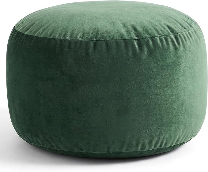Yookeer Round Velvet Pouf Ottoman 20x12 Inch Green Foot Rest Stool Soft Floor Pouf for Living Room, Bedroom, Decorative Comfortable Home Furniture Accessory