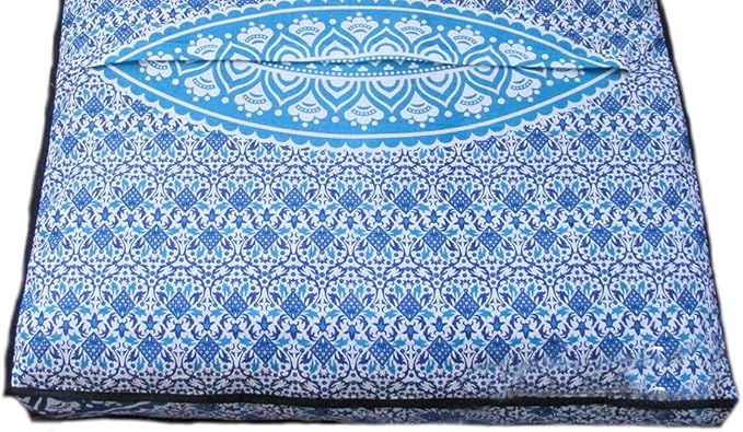 ICC Large Square Floor Pillow Cover Hippie Ottoman Pouf Cover Daybed Cotton Mandala Cushion Cover with Heavy Duty Zipper Seating Ottoman Poufs Dog-Pets Bed (Blue Ombre, 35" Square)