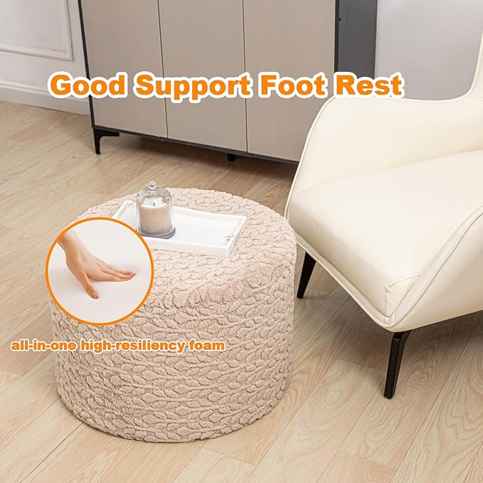 Round Pouf Ottoman 20 x 20 x 14 Inches Boho Poof Home Decor Floor Pouffe Ottoman Foot Rest for Couch Sofa Bean Bag Chairs Living Room Bedroom (Light Coffee)
