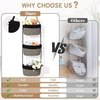 Hanging Basket, 3-Tier Wall Baskets, Over the Door Organizer with 4 Hooks, Hanging Baskets for Organizing, Woven Storage Basket Behind the Door for Nursery, Bedroom, Living Room, Kitchen