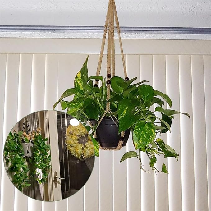 Macrame Plant Hanger Indoor Hanging Plant Holder Hanging Planter Basket with Beads No Tassels for Outdoor Boho Home Decor 35 Inch