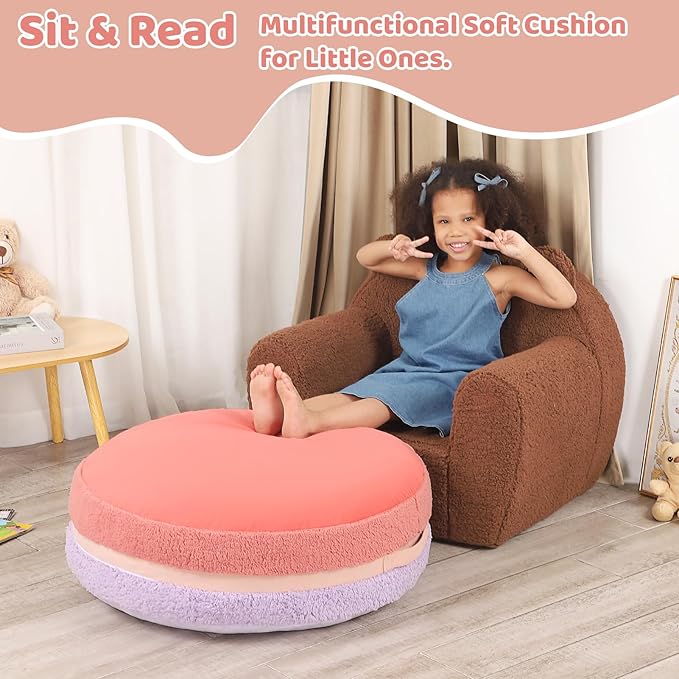 Macaron Bean Bag Chair for Kids and Teens, Medium Bean Bag Sofa with Memory Foam Filling, 27.5"×27.5"×13.5", Purple and Red