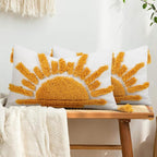 Adabana Boho Decorative Throw Pillow Covers 12x20 Tufted Yellow Sun Sunshine Pillow Cover for Bedroom Living Room Bed Sofa