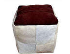 Unstuffed Premium Hair-on Leather Ottoman Pouf Cover, Boho Handmade Genuine Cowhide Square Footstool, Modern Cube Ottoman Footrest for Home Decor Living Room, Bedroom - 18X18 Inch, Grey