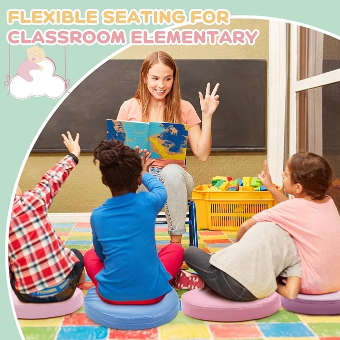 Juexica 8 Pcs Extra Thick Flexible Seating Floor Cushions Assorted Colored Floor Pillow Classroom Seat Cushions Soft Classroom Seating for Kids Learning Daycare School Chair(Macaron Color)