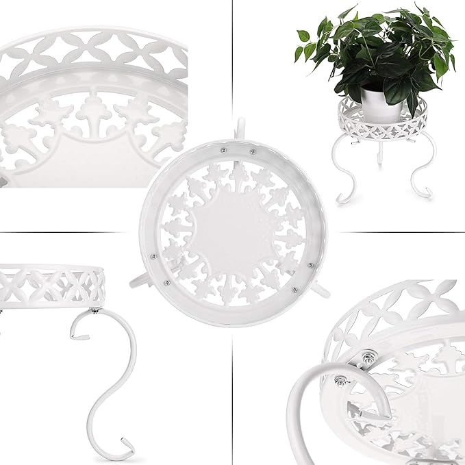 OwnMy Metal Round Plant Stand Rustproof Iron Flower Pot Holder, Indoor Outdoor Plant Stand Heavy Duty for Home, Garden, Patio, Modern Plant Stands Display Potted Rack (White)