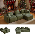 VINGLI 112.2“ Convertible Corduroy Cloud Sectional Couches with Movable Ottoman, L-Shaped Boneless Couches for Living Room with Deep Seat, 3 Seater Modular Spineless Sofa, No Assembly Required, Green