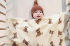 Little Jump 2-Pack Cotton Muslin Swaddle Blankets for Baby Boys Girls Unisex - Boho Teddy Bear Baby Blanket Nursery Swaddling Blankets- Large 47 x 47 inches Receiving Blanket Neutral (Teddy Bear)