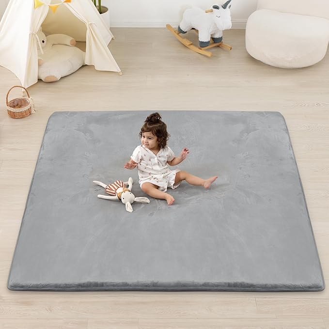 1.5" Thick Baby Play Mat for Floor, 79x79 Playpen Mat, Pro Soft Flannel Foam Mats Toddler Infant Kids Crawling for Nursery Rug Playroom Living Room Waterproof Easy Care Non-Slip (Dark Grey)