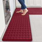 Kitchen Mats, 2PCS Kitchen Rugs, Cushioned Anti Fatigue Kitchen Mats for Floor, Non-Slip Standing Desk Mat, Waterproof Kitchen Rug Set for Kitchen Floor Office,17.3"×30"+17.3"×59" Red