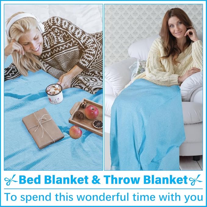 Oversized Turkish Beach Towel Blanket XXL Cotton Sandproof Towels Boho Woven Extra Large Big Sand Free Giant Throw Blankets Huge Quilt XL Picnic Camping Necessities Cloud For Adult Gifts Blue