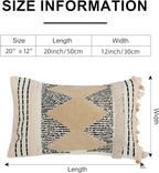 1Pc Boho Textured Lumbar Pillow Cover 12x 20, Diamond Woven Tufted Farmhouse Neutral Decorative Linen Pillow Cushion Case,Geometric Home Decor for Outdoor Couch Bedroom Car Black and White