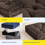 Floor Pillow Large Square Tufted Decorative Cushion 20" x 20" Faux Velvet Fabric Ultra Thick Fill for Kids and Adults, 1 Pack, Coffee Brown