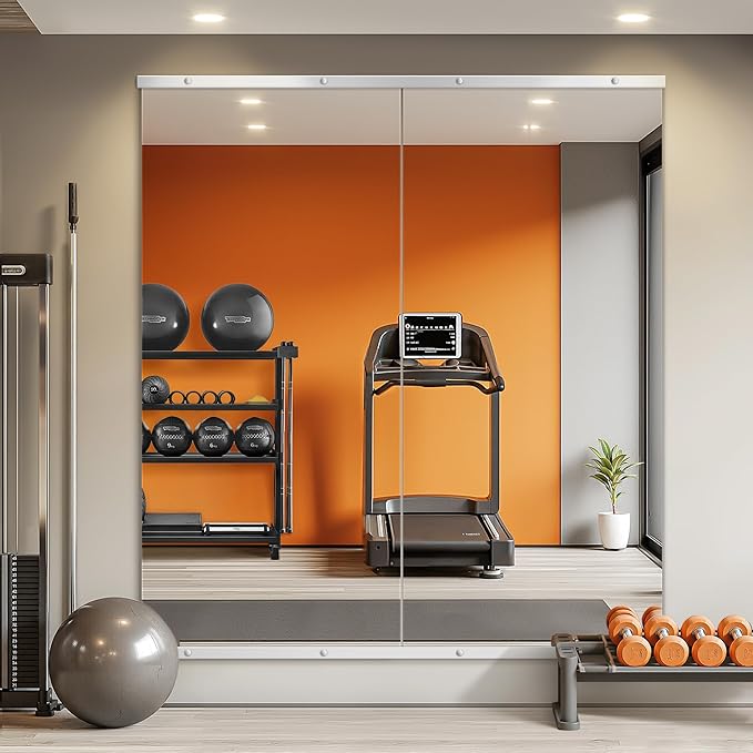 Home Gym Mirror for Wall,56x28x2PCS Full Length,Glass Frameless Body Large Mirror for Home Gym,Workout,Bedroom,Garage(Silver)