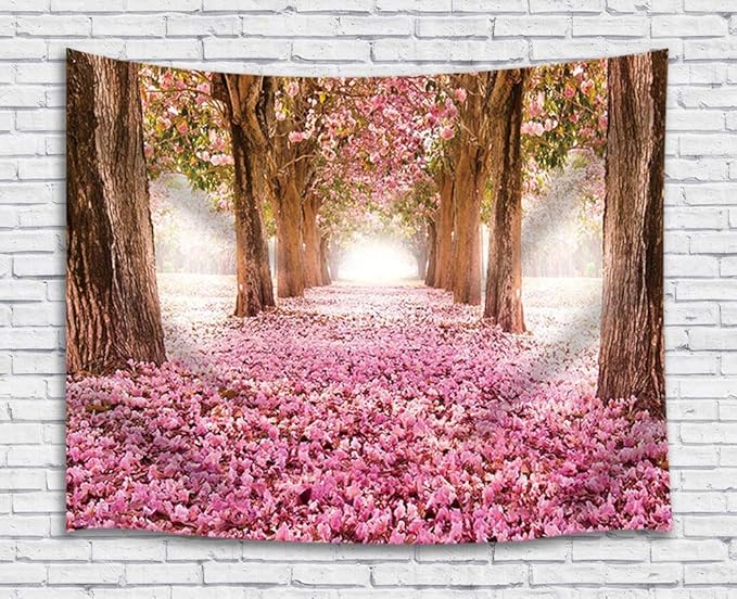 JAWO Pink Sakura Flower Tapestry Wall Hanging, Floral Cherry Blossom Tree in Spring Tapestries for Dorm Living Room Bedroom, Wall Blanket Beach Towels Home Decor 80X60 Inches