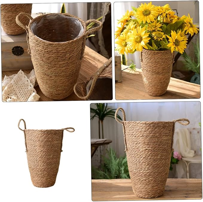 Handmade Rattan Flower Basket Decorative Plant Pot for Indoor Plants Vase Filler Boho Decor