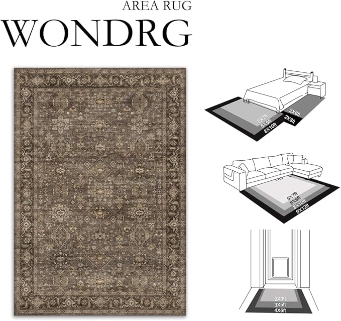 2x14 Washable Runner Rug for Hallway Kitchen Vintage Brown Non Slip Low Pile Carpet Traditional Retro Soft Throw Rug for Bathroom Bedroom Entryway Indoor Entrance