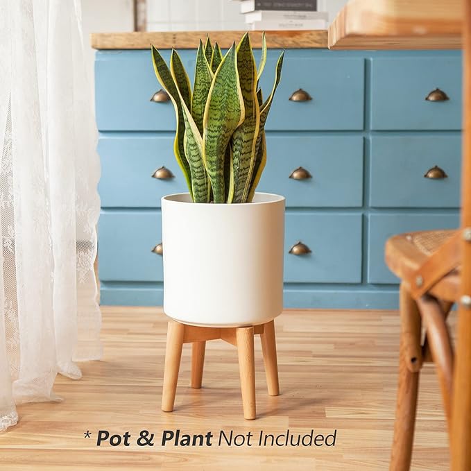 Mkono Plant Stand Mid-Century Modern Plant Stand Indoor (Plant and Pot NOT Included) Flower Pot Holder Home Decor, Natural