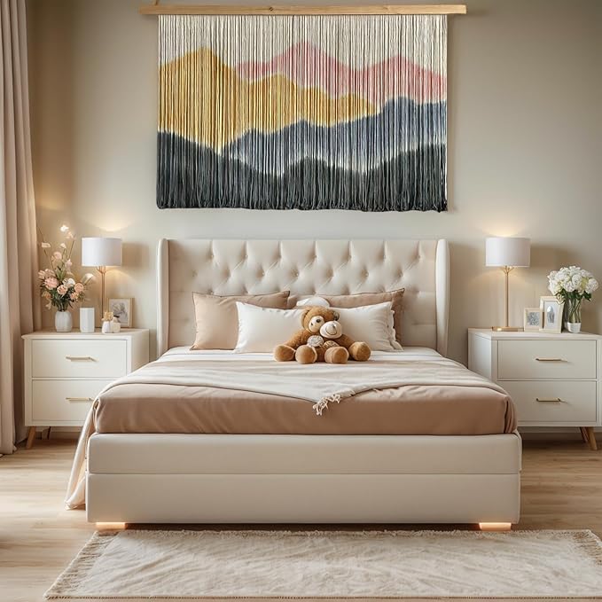 Sdjazl Woven Boho Macrame Wall Hanging Home Decor Tapestry Dip-Dyed Large Modern Handmade Colorful Mountain Landspace For Living room (light pink)